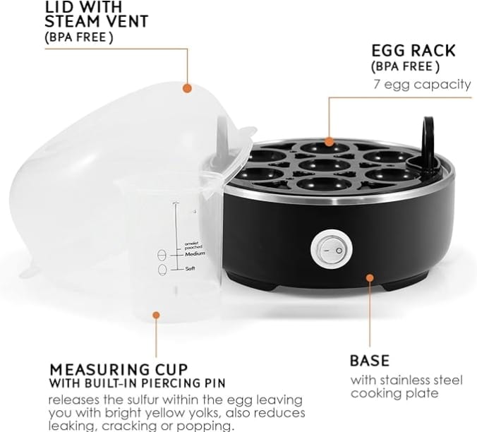 Easy Egg Cooker Electric 7-Egg Capacity, Soft, Medium, Hard-Boiled Egg Cooker with Auto Shut-Off