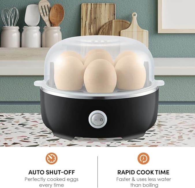 Easy Egg Cooker Electric 7-Egg Capacity, Soft, Medium, Hard-Boiled Egg Cooker with Auto Shut-Off